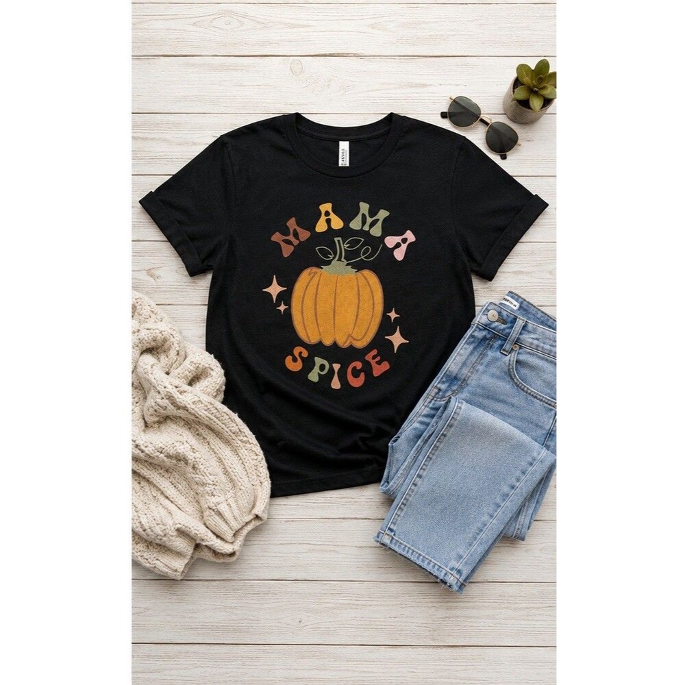 Mama Spice Pumpkin Graphic Bella + Canvas Black Fall Autumn Women’s Tee Sz S